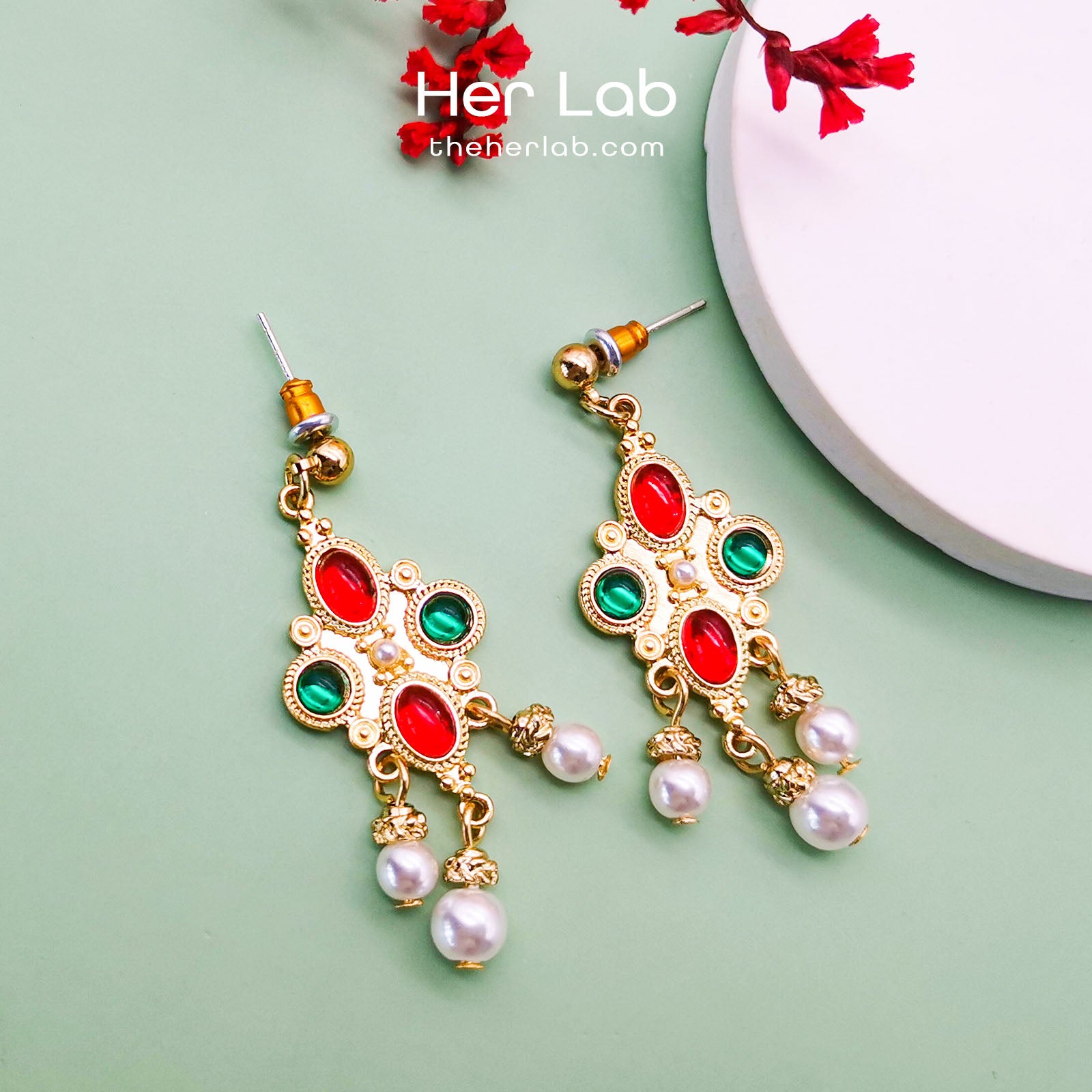 3点set〈万華・クリームパール×ラピスラズリ＆beige〉 Charming Wedding Cubic Zirconia Pearl Earrings - Jewelry