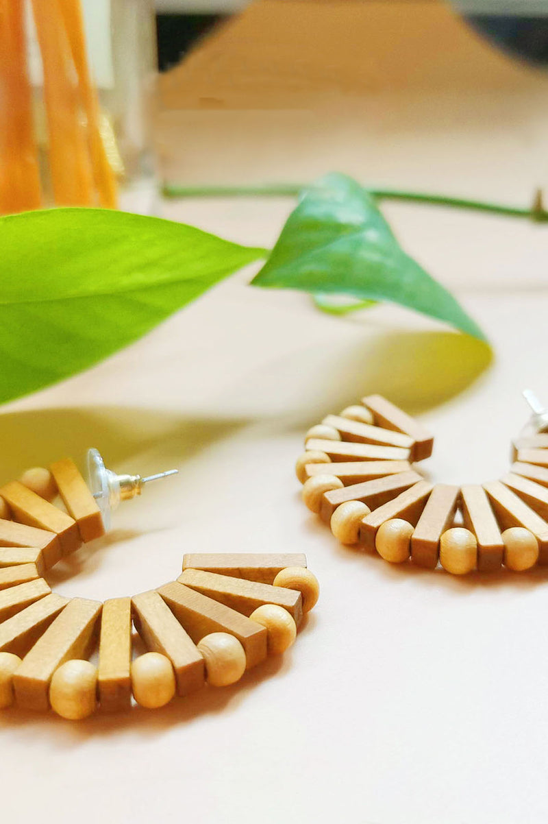 Half Oval Shaped Rattan Earrings