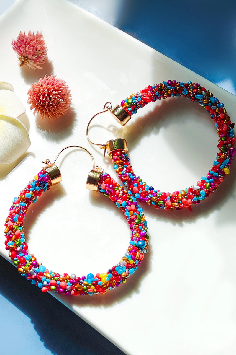 Colorful beaded deals hoop earrings