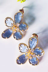Metal Crystal Flower Stud Earrings