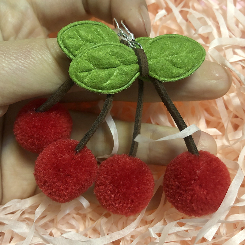 Cherry Pom Pom Earrings 