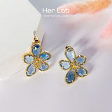 Metal Crystal Flower Stud Earrings
