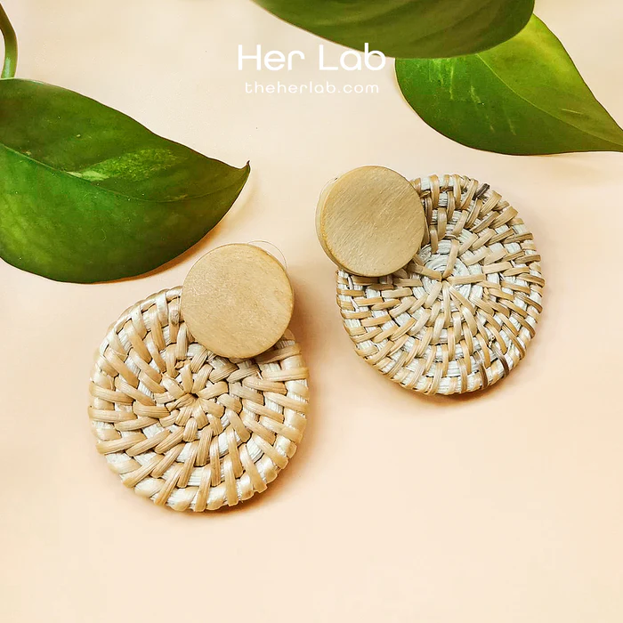Half Oval Shaped Rattan Earrings