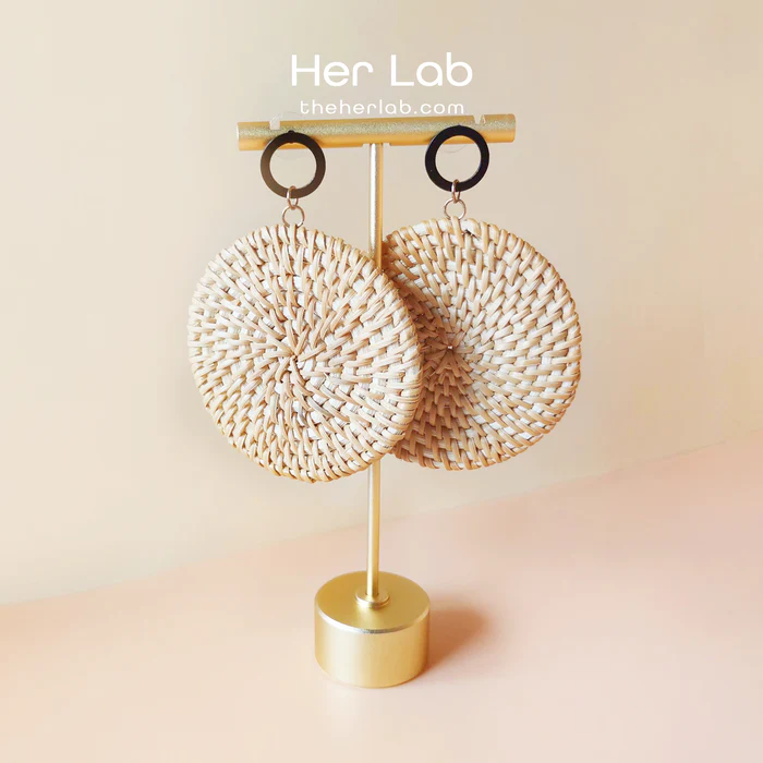 Half Oval Shaped Rattan Earrings
