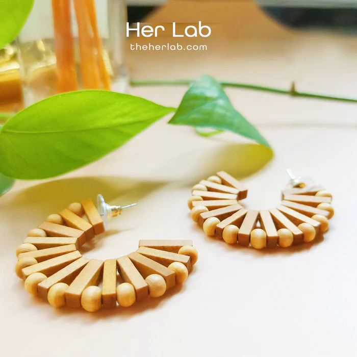 Half Oval Shaped Rattan Earrings