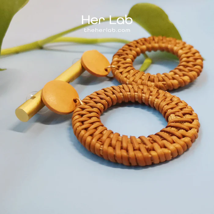 Half Oval Shaped Rattan Earrings