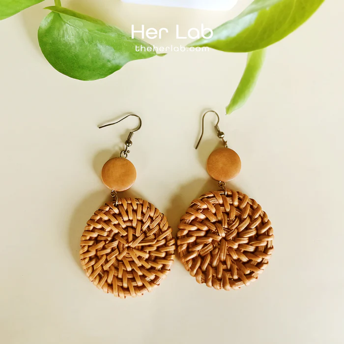 Half Oval Shaped Rattan Earrings