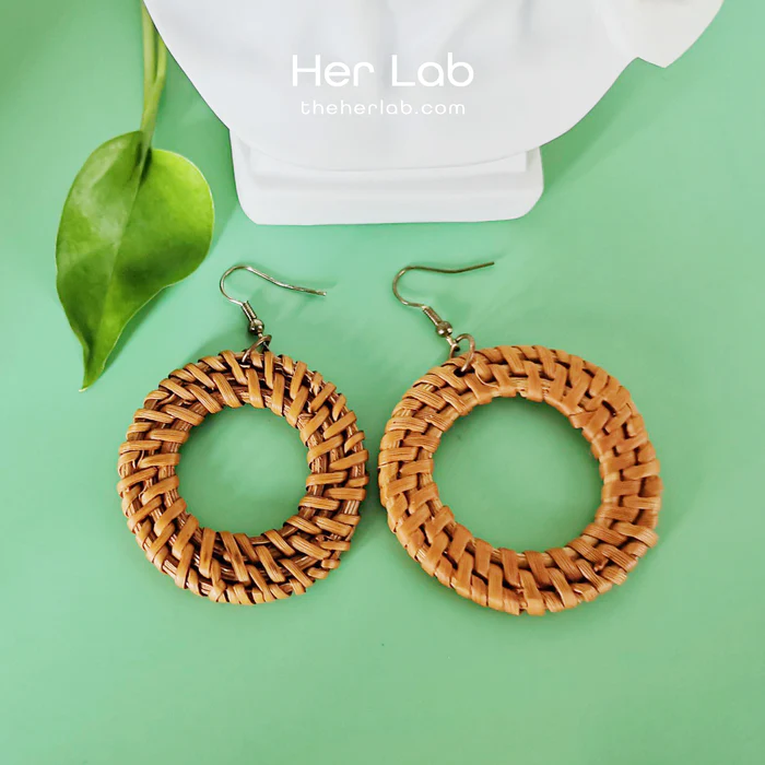 Half Oval Shaped Rattan Earrings